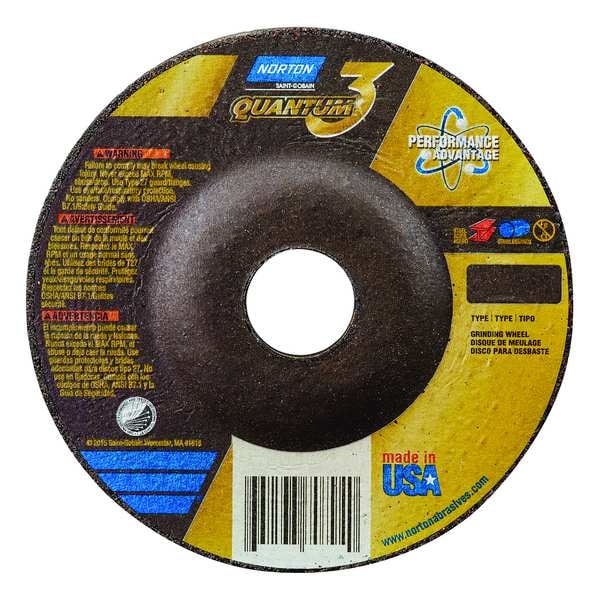 Depressed Center Grinding Wheel, Type 27, 4 in Dia, 0.25 in Thick, 3/8 in Arbor Hole Size, Ceramic