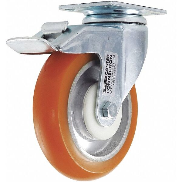 Swivel Plate Caster, Polyurethane, 450 lb.
