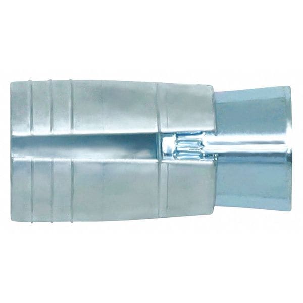 Hollow-Set Dropin Flanged Coil Thread Anchor, 1/4" Dia, 7/8" L, Carbon Steel Zinc Plated, 100 PK