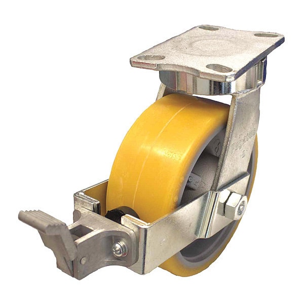Plate Caster, 3960 lb. Load, Yellow Wheel