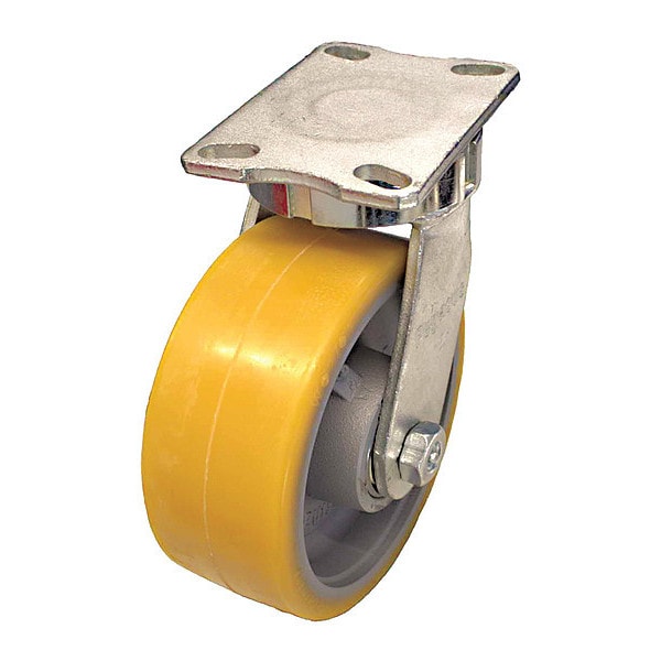 Plate Caster, 3970 lb. Load, Yellow Wheel