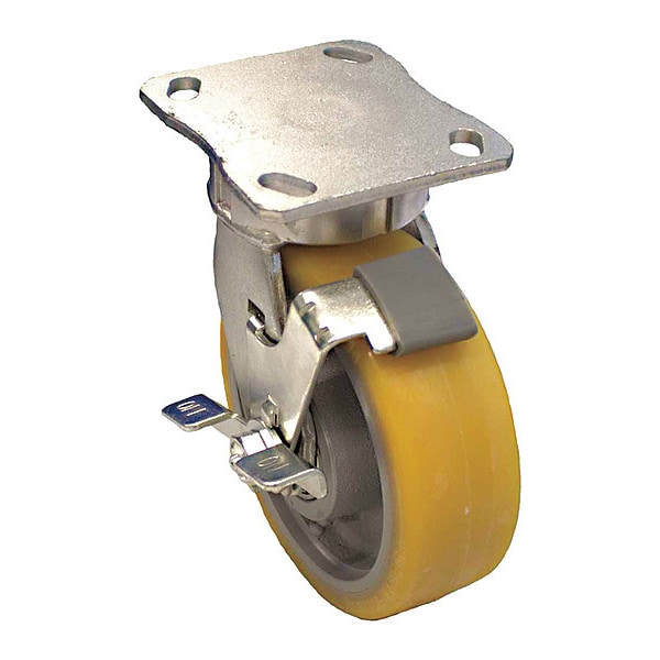Plate Caster, 1650 lb. Load, Yellow Wheel