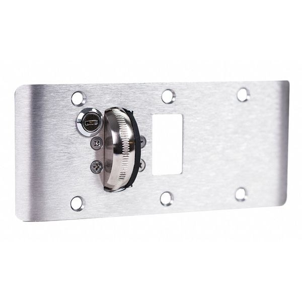 Door Strike Plate, Steel, Screw-On Mounting, Satin Chrome