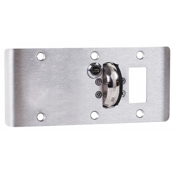 Door Strike Plate, Steel, Screw-On Mounting, Satin Chrome