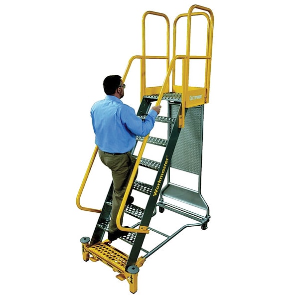 122 in H Steel Rolling Ladder, 8 Steps, 1,000 lb Load Capacity