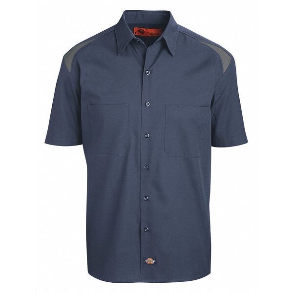 Men's Short Sleeve Shirt, 35% Cotton, 65% Polyester, Button Down, Gray/Navy, L