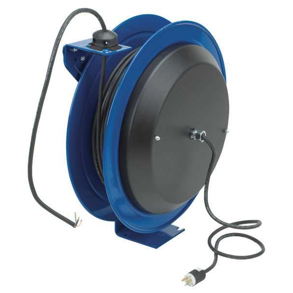 Cord Reel, Spring Retracted, Flying Lead, 12 AWG, Blue Reel Color, 100 ft Length