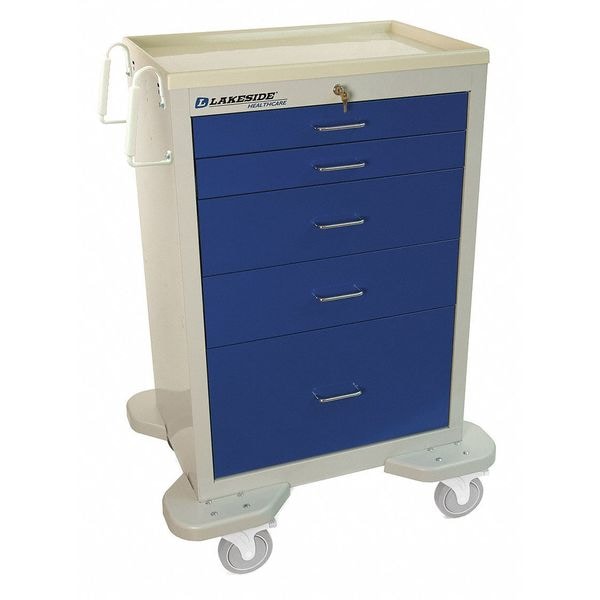 Medical Cart, 5 Drawers w/Key Lock, Blue Cabinet