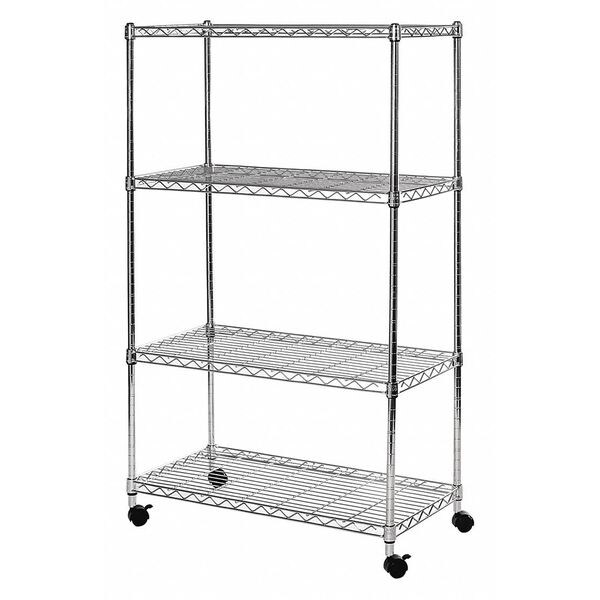 Wire Shelving Unit, 14"D x 30"W x 48"H, 4 Shelves, Silver