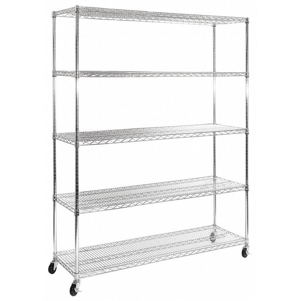 Wire Shelving Unit, 18"D x 60"W x 72"H, 5 Shelves, Silver