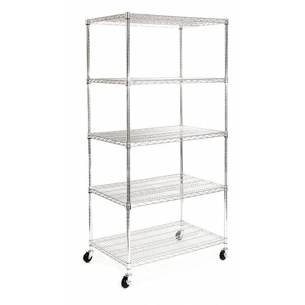 Wire Shelving Unit, 24"D x 36"W x 72"H, 5 Shelves, Silver