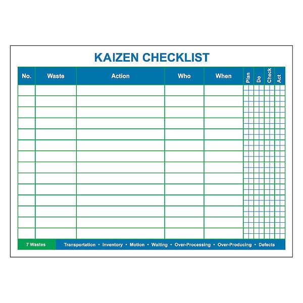 Kaizen Board, Plastic, 36 in, 48 in, No Frame Frame, White, Gloss