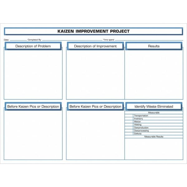 Kaizen Board, Plastic, 36 in, 48 in, No Frame Frame, White, Gloss