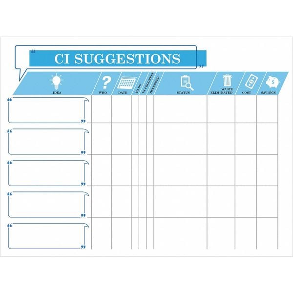 Lean Tracking Board, Plastic, 36 in, 48 in, No Frame Frame, White, Gloss