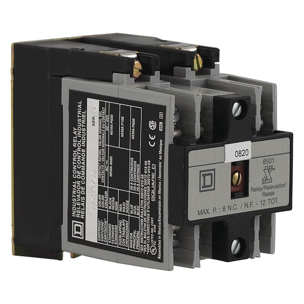 NEMA Control Relay, Type X, timing, 1 minute off delay, 10A resistive at 600 VAC, 2 normally open, 120 VAC 60 Hz coil