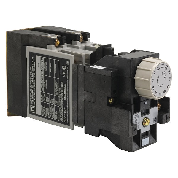 NEMA Control Relay, Type X, timing, 1 minute on delay, 10A resistive at 600 VAC, 4 normally open, 120 VAC 60 Hz coil