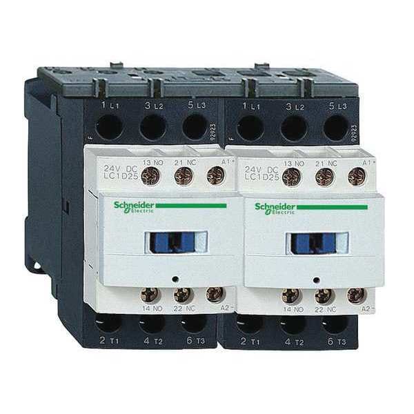 IEC Magnetic Contactor, 1NC/1NO, 24V DC, 3 P, Reversing, Screw Clamp