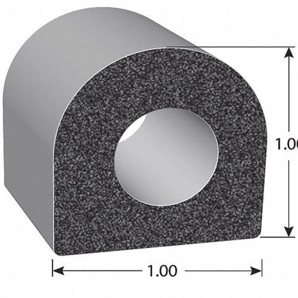 Rubber Seal, D-Shaped, 1"W x 100ft.