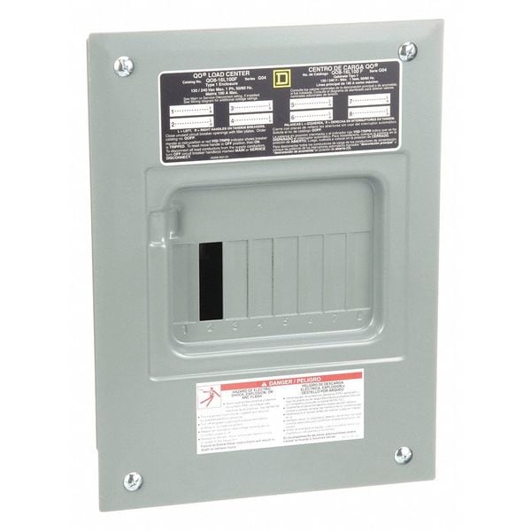 Load Center, QO, 8 Spaces, 100A, 120/240V AC, Main Lug, 1 Phase