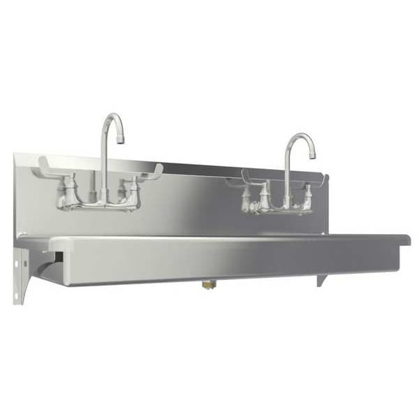 Wall Mount, 4 Hole, Dual Manual Handle, Silver, Wash Station