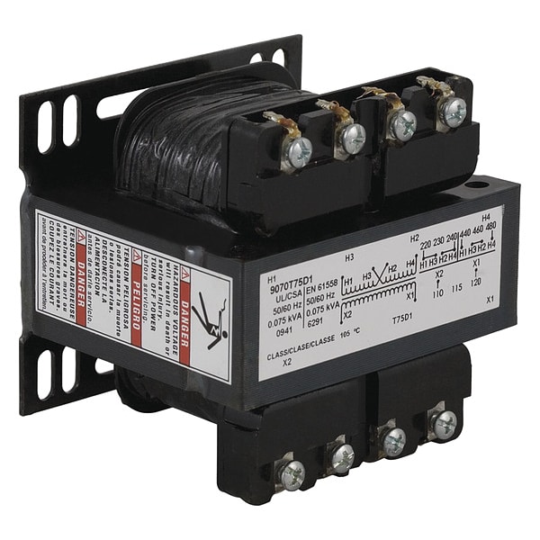 Control Transformer, 75 VA, Not Rated, 24V, 208/240/277/380/480V