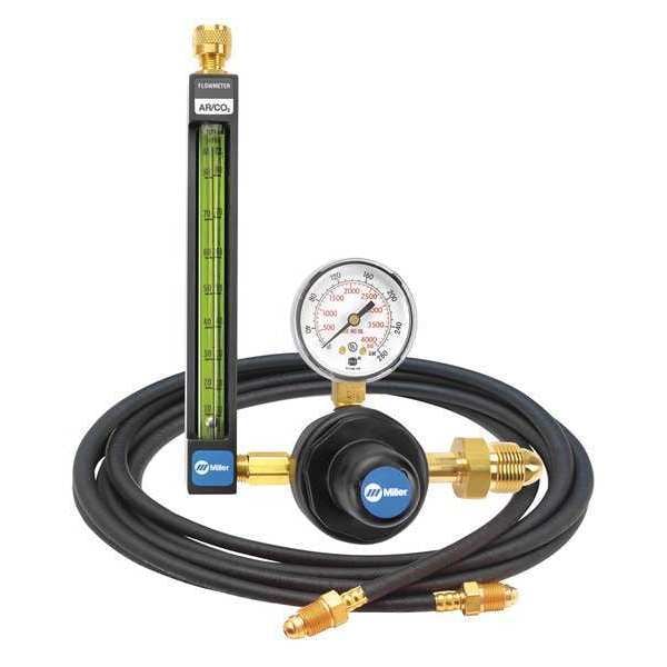 Flowmeter Regulator and Hose Kit, Argon, Carbon Dioxide, Helium, Single Stage, 0.965"-14 Inlet