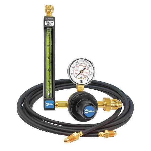 Flowmeter Regulator and Hose Kit, Argon, Carbon Dioxide, Helium, Single Stage, 0.965"-14 Inlet