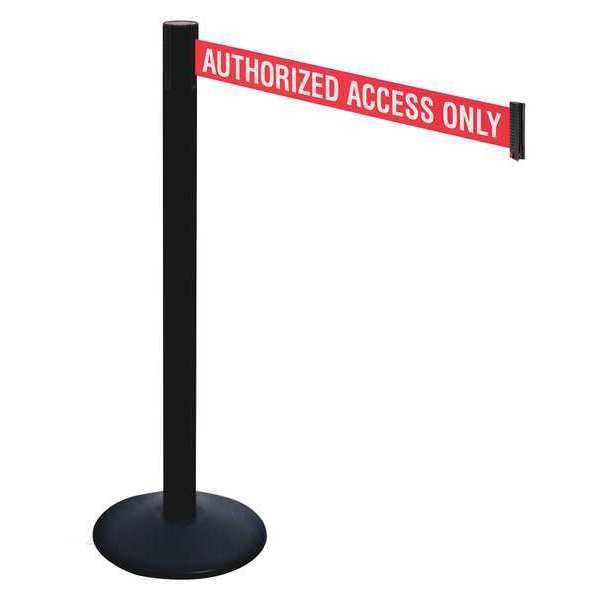 Barrier Post with Belt, Black, 10 ft Length, 40 in Post Height, Authorized Access Only