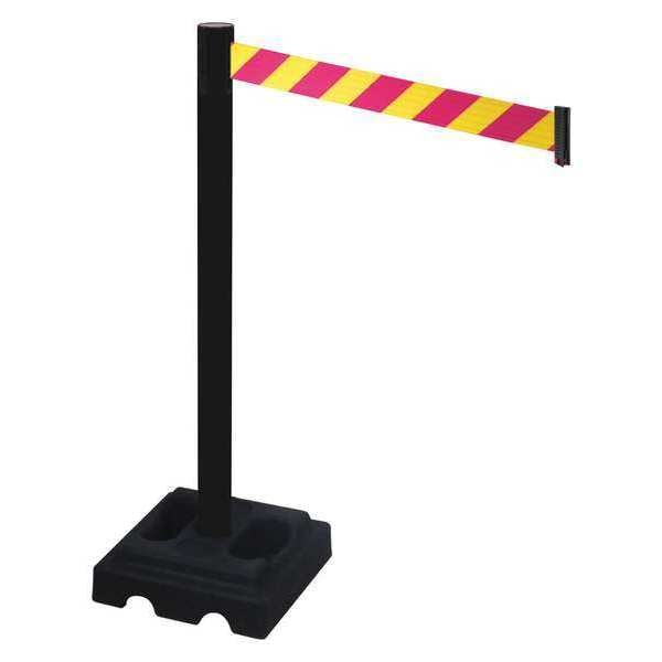 Barrier Post with Belt, Black, 10 ft Length, 40 in Post Height, No Legend, Black