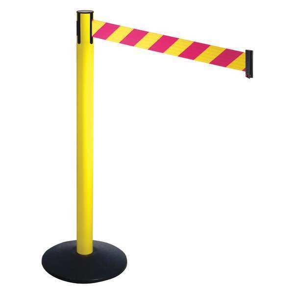 Barrier Post with Belt, Black, 10 ft Length, 40 in Post Height, No Legend, Powder Coated