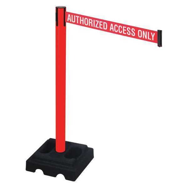 Barrier Post with Belt, Red, 10 ft Length, 40 in Post Height, Authorized Access Only, Red