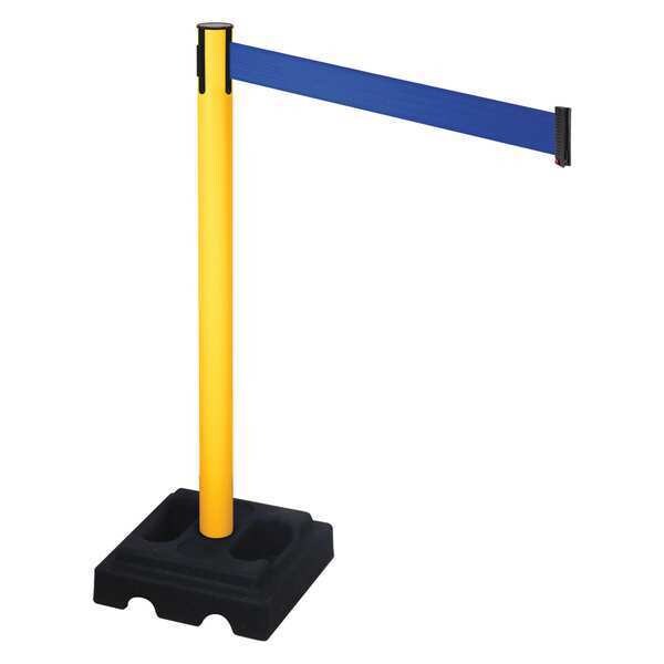 Barrier Post with Belt, Yellow, 10 ft Length, 40 in Post Height, No Legend, Yellow