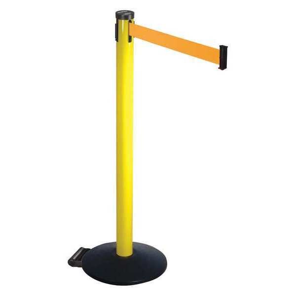 Barrier Post with Belt, Black, 10 ft Length, 40 in Post Height, No Legend, Powder Coated