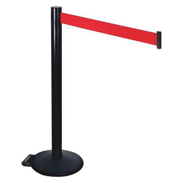 Barrier Post with Belt, Black, 10 ft Length, 40 in Post Height, No Legend, Powder Coated