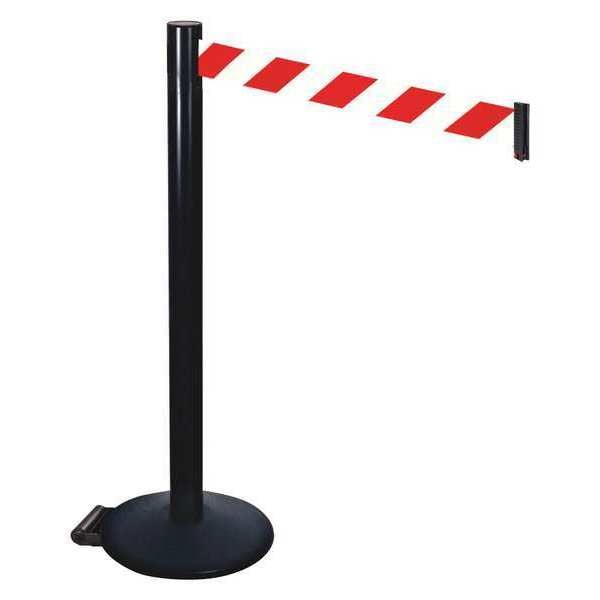 Barrier Post with Belt, Black, 10 ft Length, 40 in Post Height, No Legend, Powder Coated