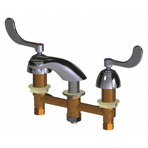 Manual Low Arc Bathroom Faucet, 8" Mount, Polished Chrome 3 Hole