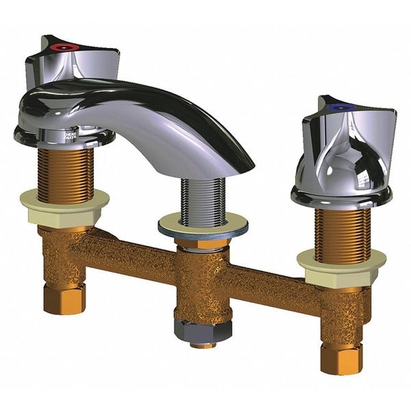Manual Low Arc Bathroom Faucet, 8" Mount, Polished Chrome 3 Hole