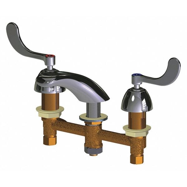 Manual Low Arc Bathroom Faucet, 8" Mount, Polished Chrome 3 Hole