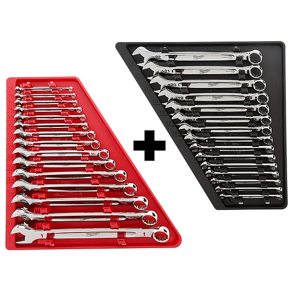 15pc Combination Wrench Set, SAE + 15pc Combination Wrench Set, Metric