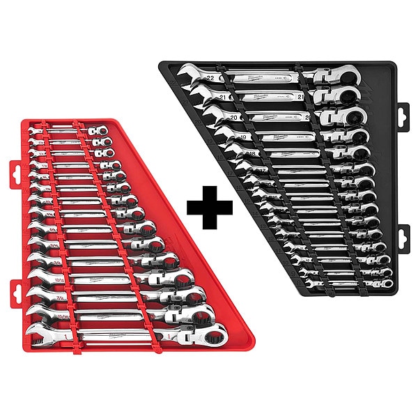 Flex Head Ratcheting Combination Wrench Sets - 15pc Metric, 15pc SAE