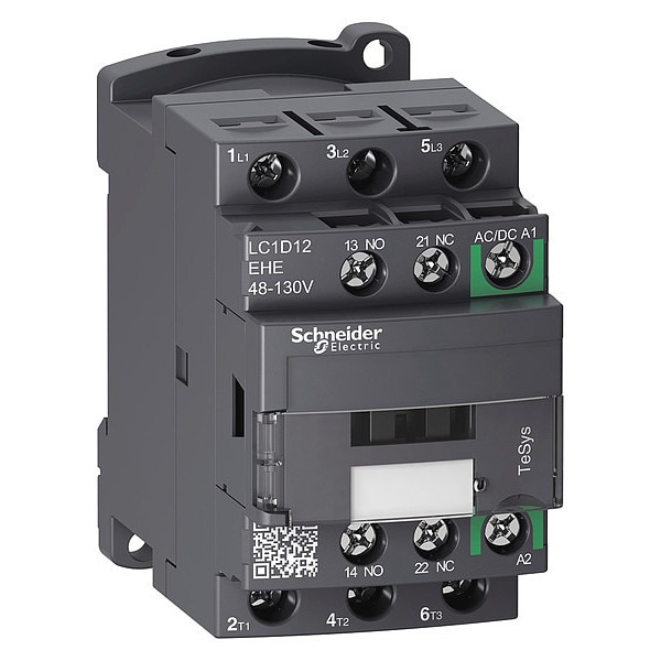 IEC Magnetic Contactor, 1NC/1NO, 48V-130V AC/DC, 3 P, Non-Reversing, Screw Clamp
