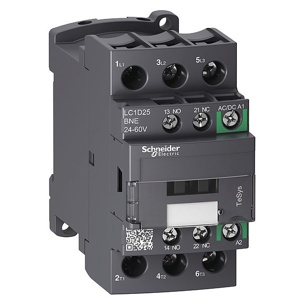 IEC Magnetic Contactor, 1NC/1NO, 24V-60V AC/DC, 3 P, Non-Reversing, Screw Clamp