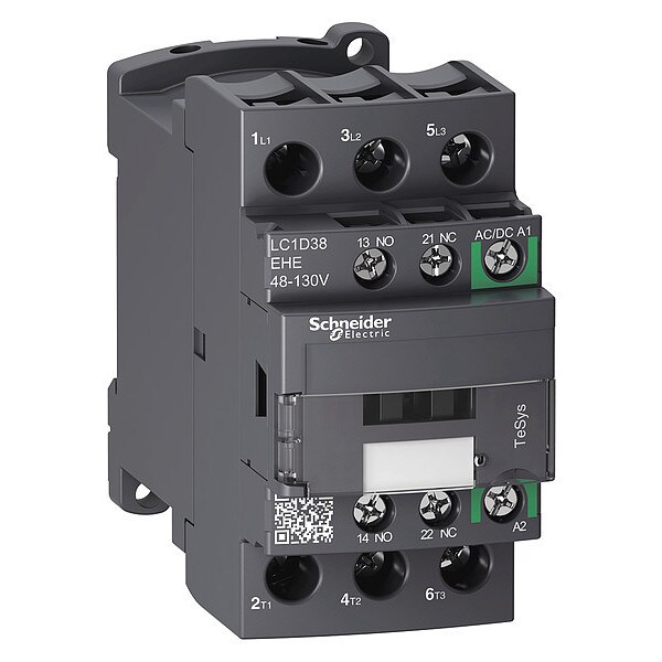 IEC Magnetic Contactor, 1NC/1NO, 48V-130V AC/DC, 3 P, Non-Reversing, Screw Clamp