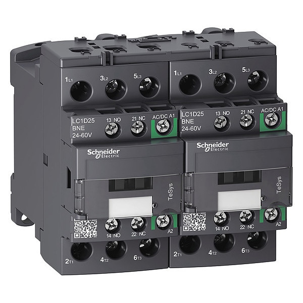 IEC Magnetic Contactor, 1NC/1NO, 24V-60V AC/DC, 3 P, Reversing, Screw Clamp