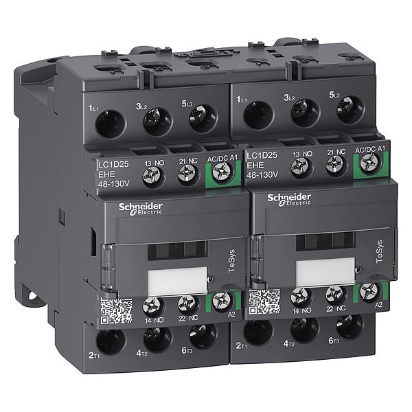 IEC Magnetic Contactor, 1NC/1NO, 48V-130V AC/DC, 3 P, Reversing, Screw Clamp