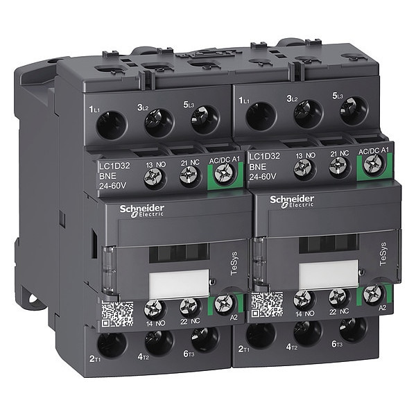 IEC Magnetic Contactor, 1NC/1NO, 24V-60V AC/DC, 3 P, Reversing, Screw Clamp