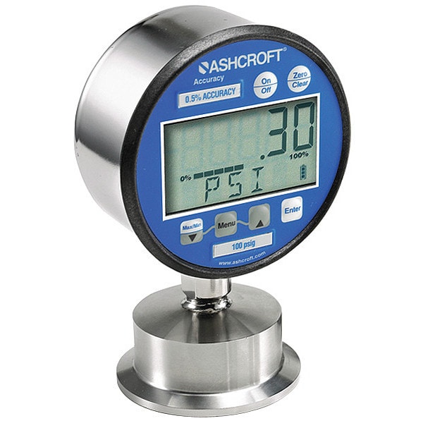 Digital Pressure Gauge, 0 to 100 psi, 3 in Dial, 2 in Tri-Clamp, Bottom Location