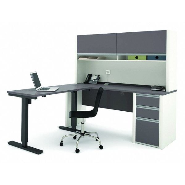 L Shaped Desk L-Shape Desk, 70.9" D X 65.9" H, 71.1" W X Melamine, Slate/Sandstone