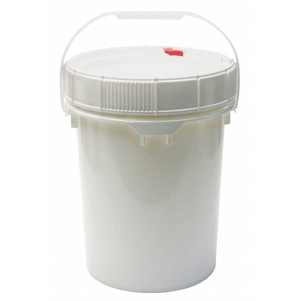 5 gal Open Head Pail W/ Lid, Plastic, White, 11-3/4 in Dia, 16 in H