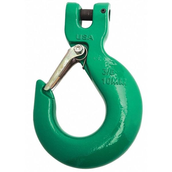 3/8" Quik-Alloy PL Sling Hook w/Latch, Grade 100, Painted Green